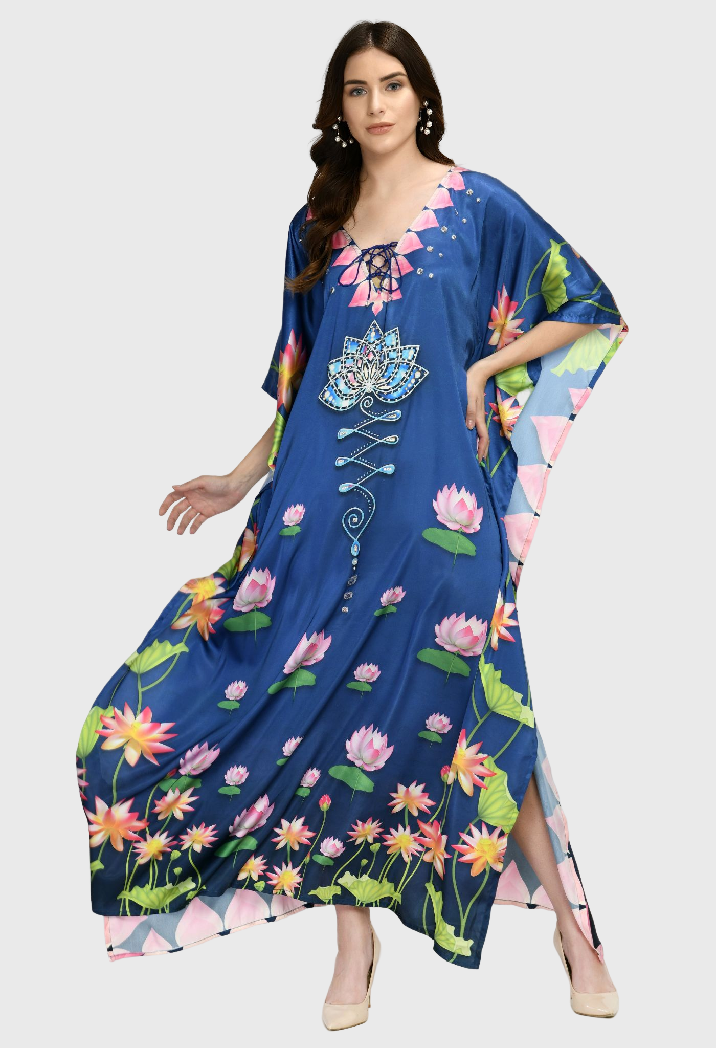 Navy Blue Lotus Silk Dress
