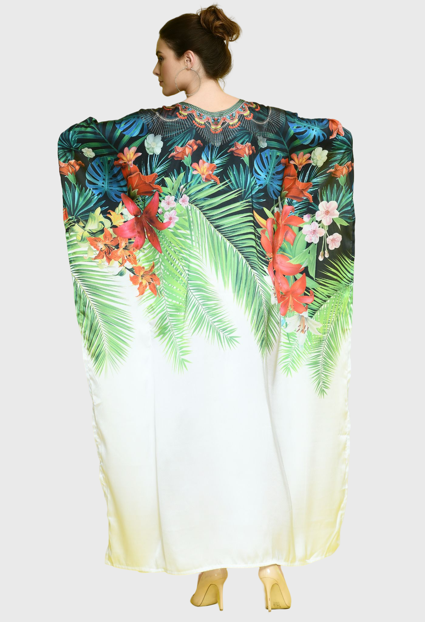 Tropical White Lotus Silk Dress
