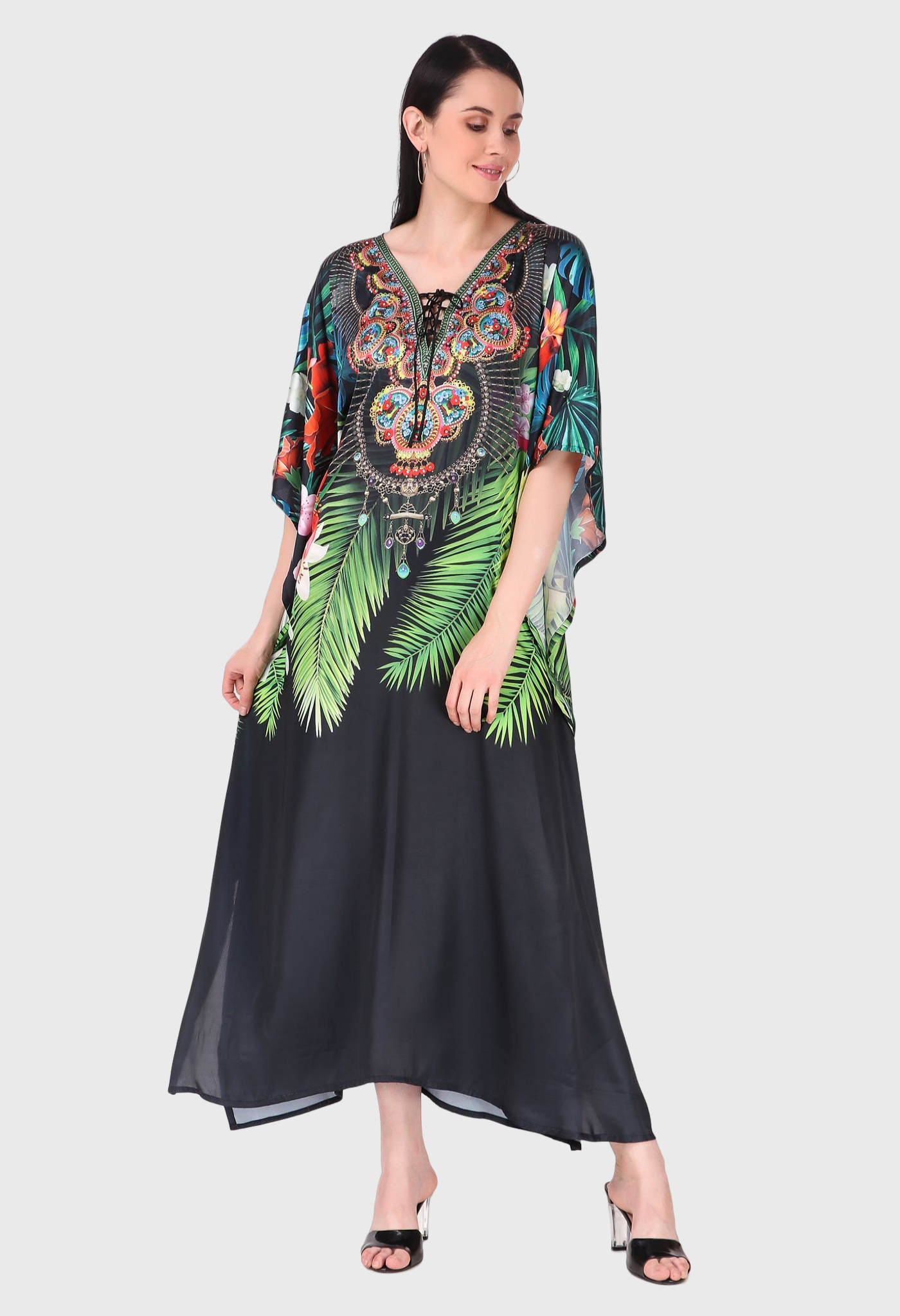 Tropical Black Lotus Silk Dress