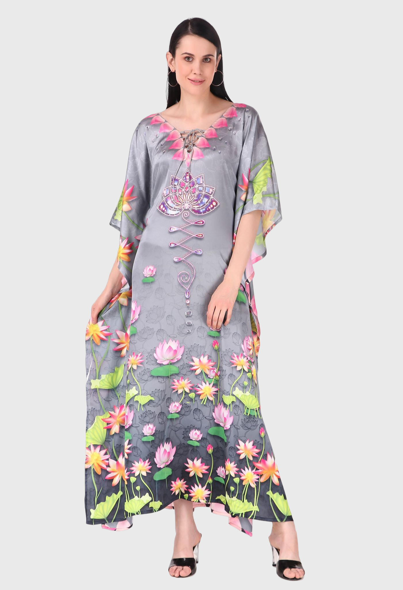 Unalome Grey Lotus Silk Dress