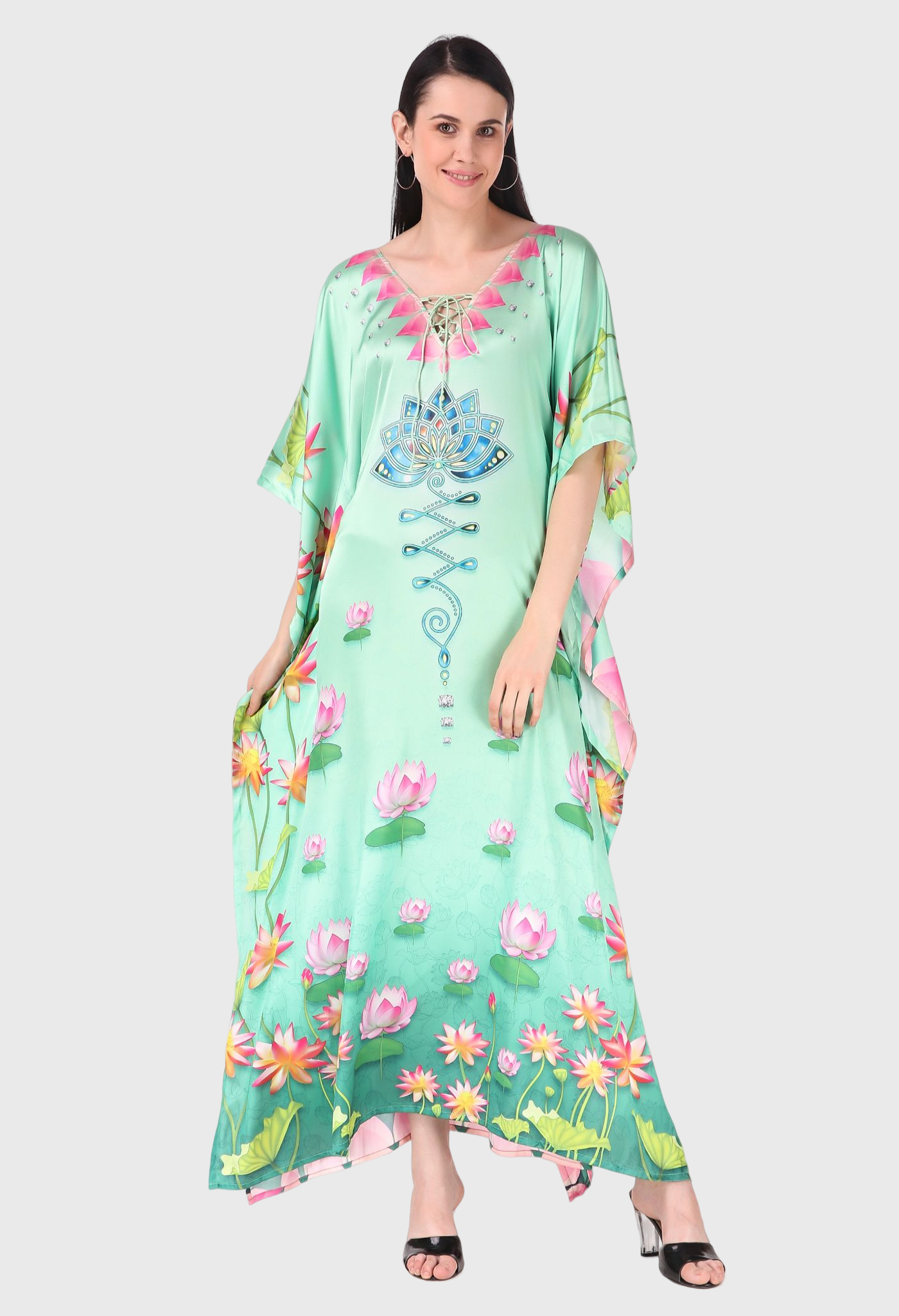 Unalome Green Lotus Silk Dress