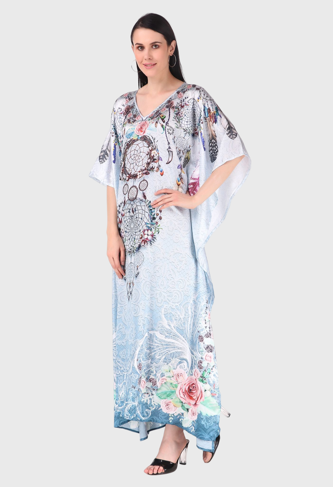 Coral Blue Lotus Silk Dress